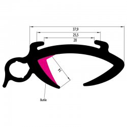 Borracha com mastic de janela 28/32mm ao metro