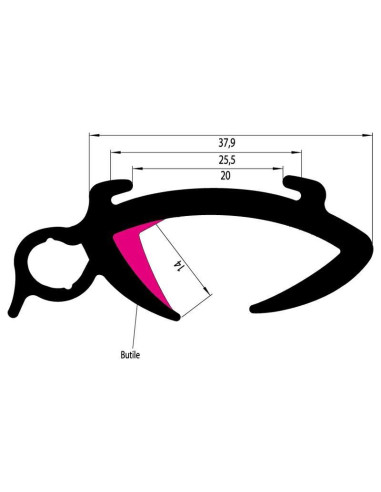 Borracha com mastic de janela 28/32mm ao metro