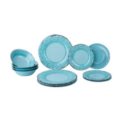 Conjunto Louça melamina 12 peças Azul Turquesa