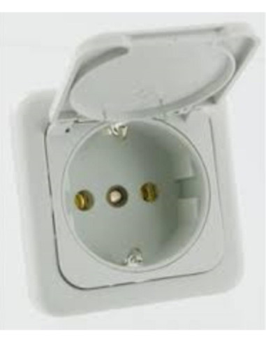 Tomada 220V interior com tampa cinza claro