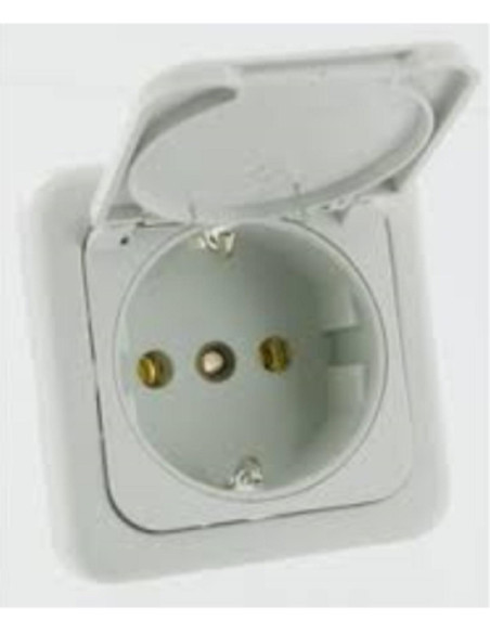 Tomada 220V interior com tampa cinza claro