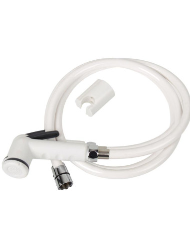 Conjunto de duche com mangueira e suporte branco