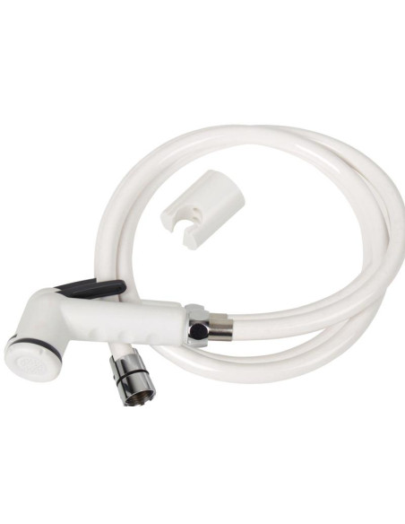 Conjunto de duche com mangueira e suporte branco