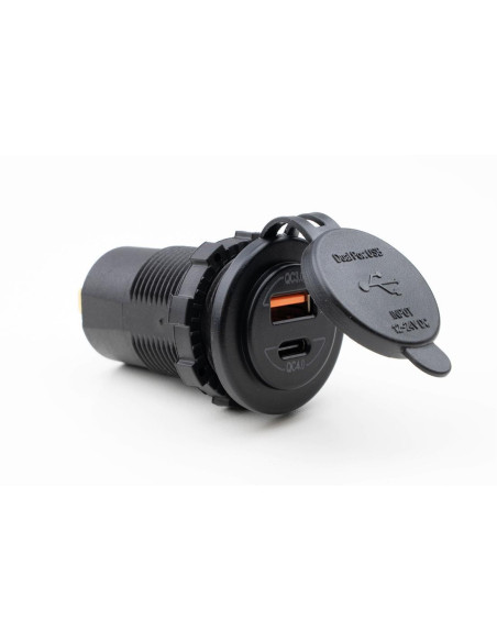 Tomada dupla USB-C/A 12V de carro com carregamento rápido