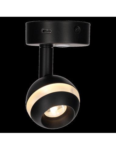 Aplique LED preto com USB‑C rotativo – 195 lm 3000K